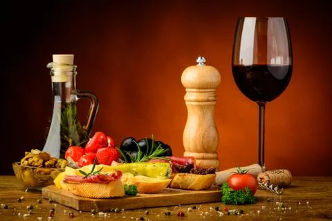 Snacks and wine Stock Photos