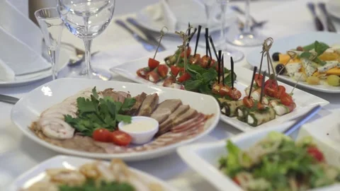 Snacks are on the table and are waiting for guests Stock Footage 159882065