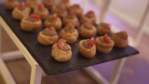 Snacks on the black plate close-up 스톡 동영상 171995257