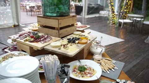 Snacks on the buffet table Stock Footage 239734075