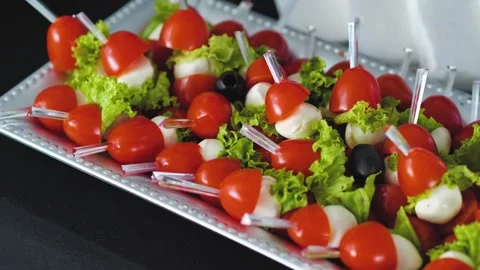 Snacks on a buffet table in a restaurant. Stock Footage 267682517