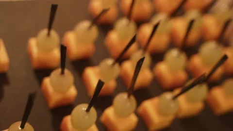 Snacks with cheese and grape, close-up. Party buffet Stock Footage 171995471