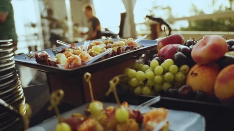 Snacks at the event, buffet, catering in nature Stock Footage 204902980