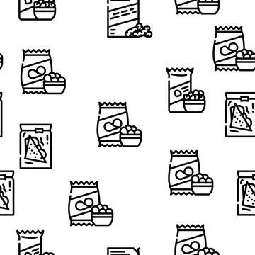 Snacks Food And Drink Vector Seamless Pattern Stock Illustration