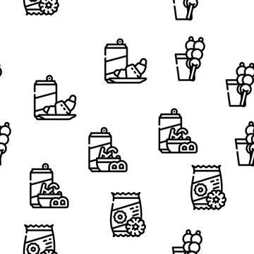 Snacks Food And Drink Vector Seamless Pattern Stock Illustration