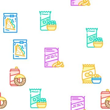 Snacks Food And Drink Vector Seamless Pattern Stock Illustration