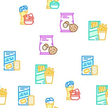 Snacks Food And Drink Vector Seamless Pattern Stock Illustration