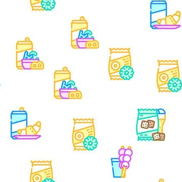 Snacks Food And Drink Vector Seamless Pattern Stock Illustration