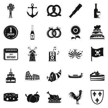 Snacks icons set, simple style Stock Illustration