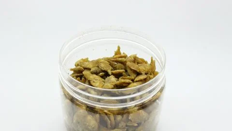 Snacks made from small fish or commonly called crispy pepetek Stock Photos