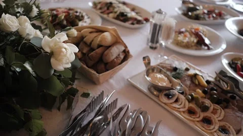 Snacks served buffet wedding Banquet Stock Footage 130521979