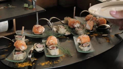 Snacks served buffet wedding Banquet Stock-Footage 130521981