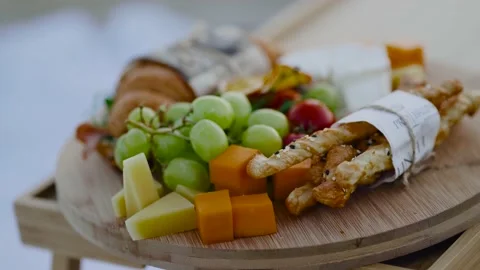 Snacks to wine. Picnic snack. Video stock 140205134