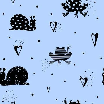 Snail and Frog seamless pattern. Print with abstract texture Stock Illustration