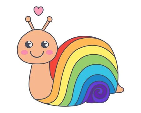 Snail character with rainbow shell. cute character with outline stroke. Stock Illustration