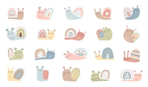 Snail character scandinavian style set Stock Illustration