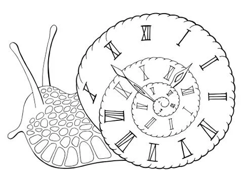 Snail clock graphic black white isolated sketch illustration vector Stock Illustration