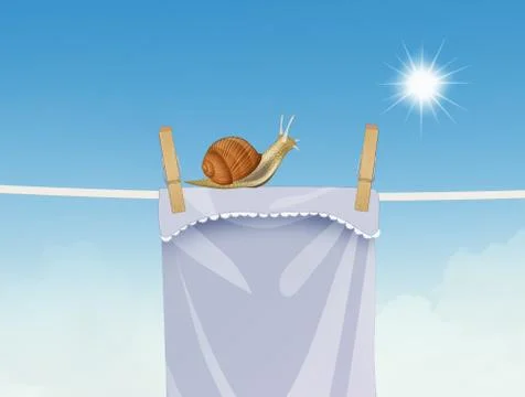 Snail on clothes hanging Stock Illustration