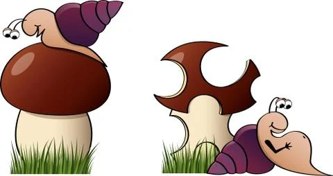 A snail eats a mushroom Stock Illustration