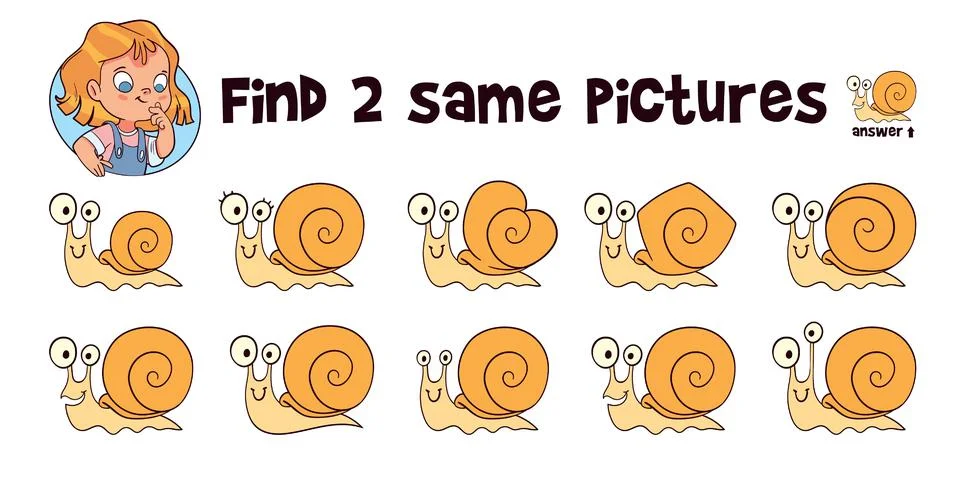 Snail - Find two same objects. Educational game for children Stock Illustration