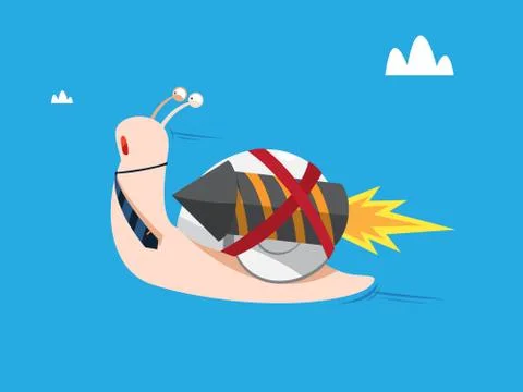 A Snail is flying with the Rocket Stock Illustration