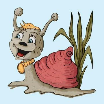 The snail in the grass smiles Stock Illustration
