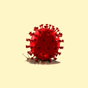 Snail made of models of COVID-19 coronavirus, concept of pandemic spreading Stock Illustration