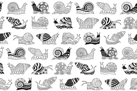 Snail ornament doodle seamless pattern repeat abstract line mollusk background Stock Illustration