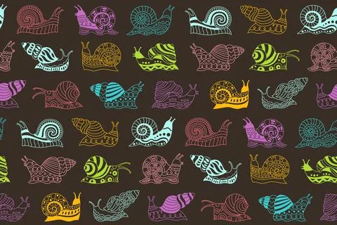 Snail ornament doodle seamless pattern repeat abstract line mollusk background Stock Illustration