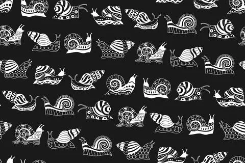 Snail ornament doodle seamless pattern repeat abstract line mollusk background Stock Illustration