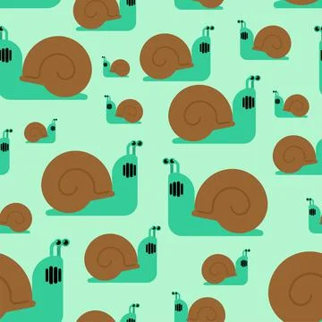 Snail pattern seamless. Slug with shell background. Baby fabric texture. vect Stock Illustration