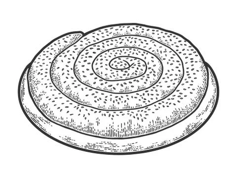 Snail pie, rounded confection. Engraving vector illustration. Sketch scratch Stock Illustration