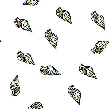Snail sea shell beach vector seamless pattern Stock Illustration