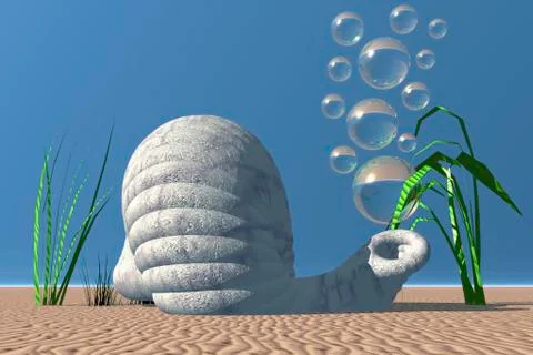 Snail shell and bubbles, 3d computer graphics Stock Illustration