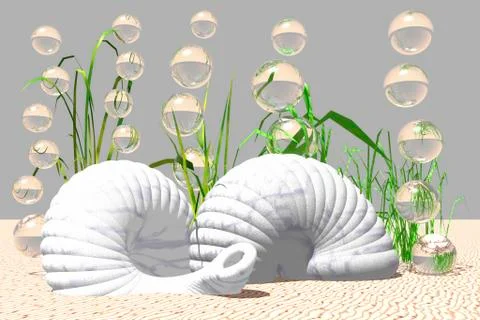 Snail shells on the bottom of the sea, 3d computer graphics Stock Illustration
