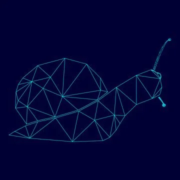 Snail silhouette low poly triangulation triangulated polygonal electric cyan  Stock Illustration