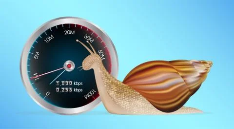 Snail with slow internet speed meter test Stock Illustration