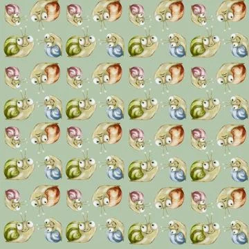Snail watercolor pattern design featuring a seamless repeat in a whimsical .. Stock Illustration