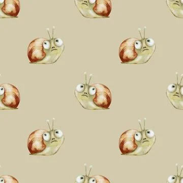 Snail watercolor pattern design for textile and wrapping paper with seamles.. Stock Illustration
