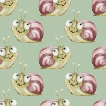 Snail watercolor pattern design for textile and packaging projects Illustrazione stock