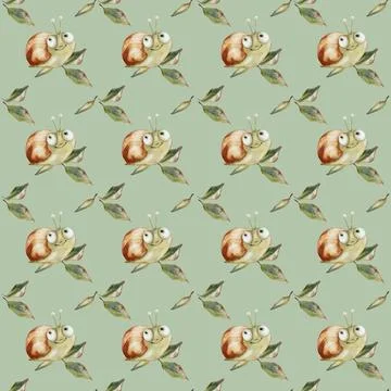 Snail watercolor pattern design for textiles and wrapping paper Stock Illustration