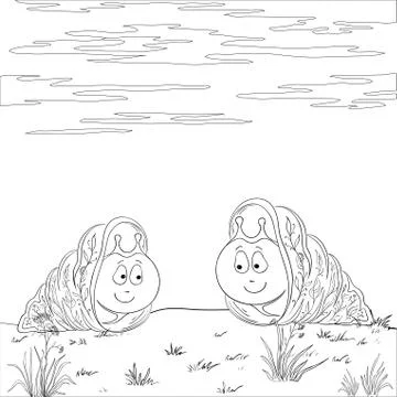 Snails meet in the meadow, contours Illustrazione stock