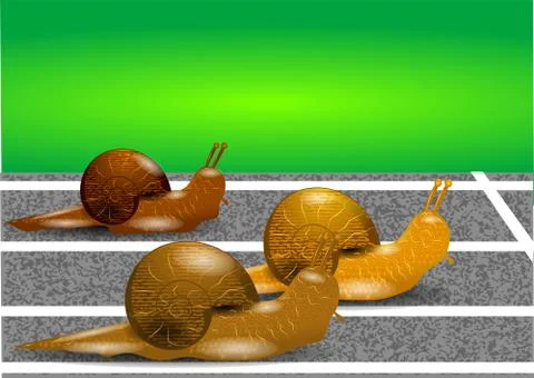 Snails on a racetrack Stock Illustration