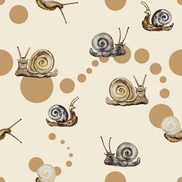 Snails seamless pattern on decorative background eggshell color. Stock Illustration