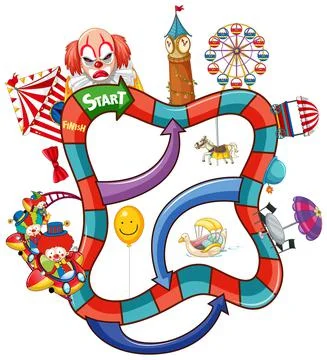 Snake and ladders game template in circus theme Stock Illustration