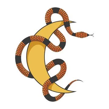 Snake and Moon Esoteric Emblem Isolated on White Illustrazione stock