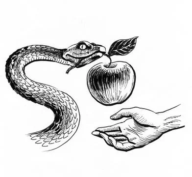 Snake with apple and hand Illustrazione stock