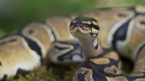 Snake close-up. The boa constrictor raises its head and looks at the camera. 스톡 동영상 156736671