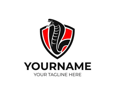 Snake, cobra in aggressive pose in shield, logo design イラスト素材