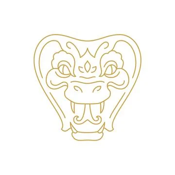 Snake cobra aggressive reptile muzzle golden monochrome line icon vector illu イラスト素材